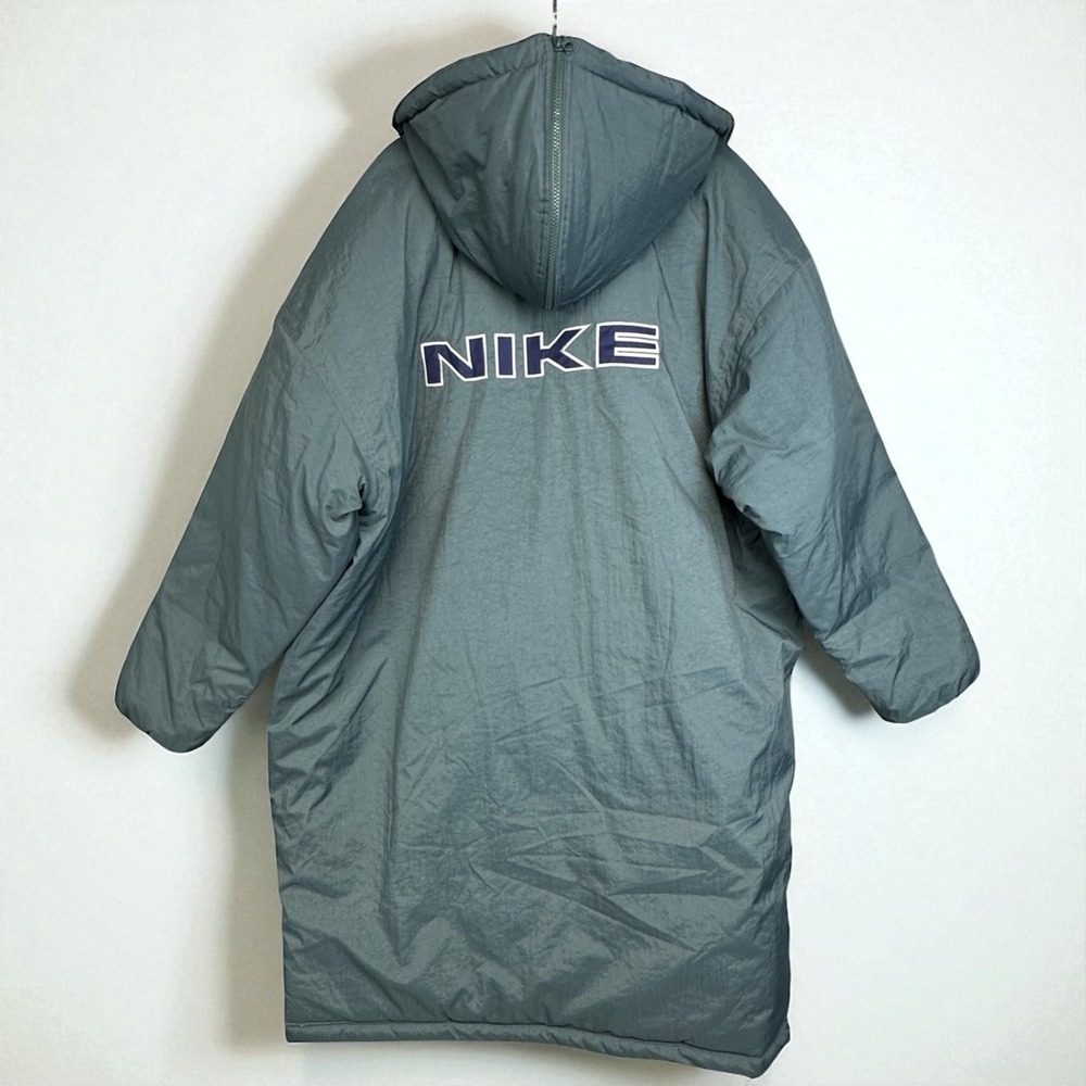NWT Vintage Nike Long Trench Jacket Mens XXL Full Snap Lined Hooded Logo‎ Blue